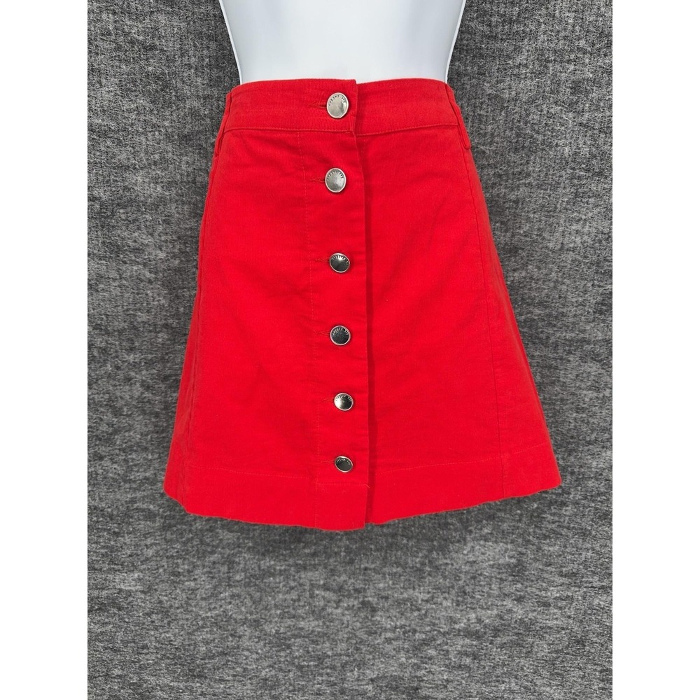 Copper Key Skirt Womens Medium Red Corduroy A-Line Mini Button Front Casual